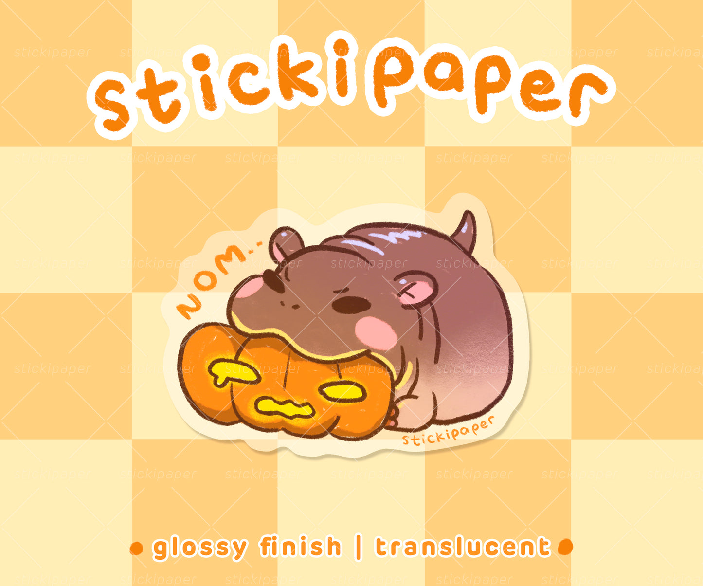 StickiPaper - Feisty Baby Hippo Chomping Pumpkin Sticker